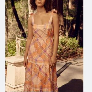 KACHEL Tie Strap Linen Maxi Dress. Size Large